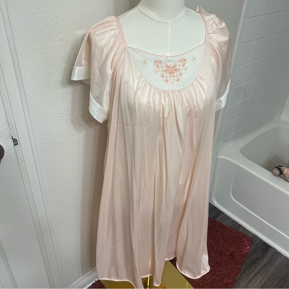 Pink butterfly sleep vintage nightgown dress satin silky coquette fairy princess